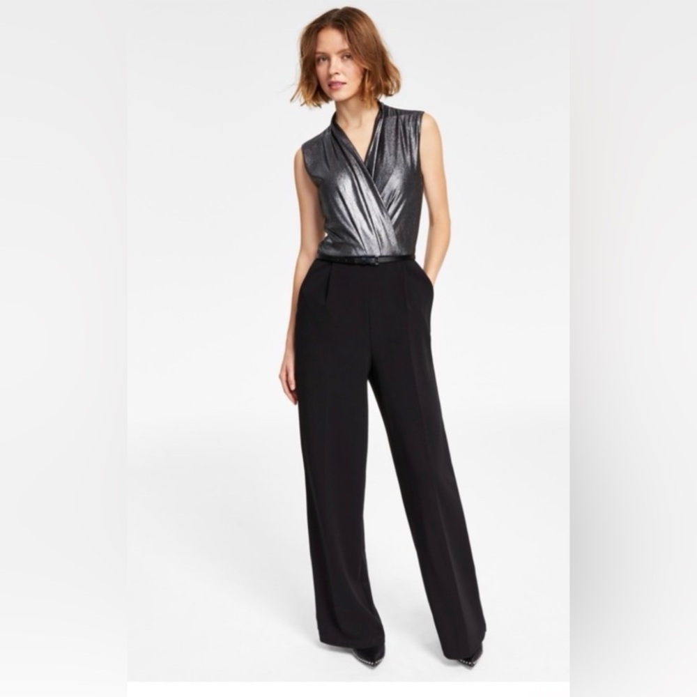 Tommy Hilfiger Women's Glimmering Gunmetal-Silver and Black Jumpsuit 8